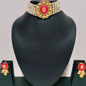 Unique Design Single Locket Choker for Women - Red