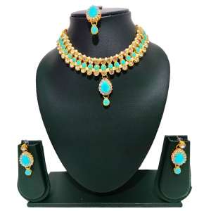Paars Diamond Sky Blue Necklace with Earring Fancy Design