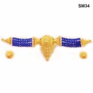 Choker Set Blue Beads Imitation Jewelry - Choker with Matching Earrings