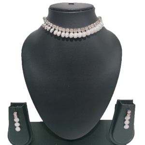 White Diamond Bead Chain with Fancy Earrings