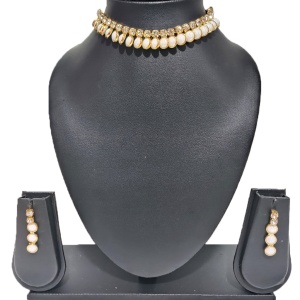 KUS40-WG Silver and Golden Diamond Bead Chain with Earring - Imitation Jewelry