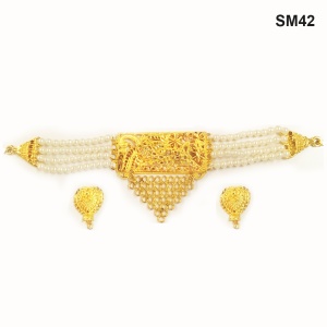 SM42-OW Unique Trendy Pearl Traditional Choker Designs with Beautiful EarRings
