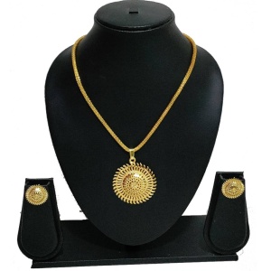 Sun Pendent Golden Jewelry Set with Ear Rings - Traditional Jewellery Set