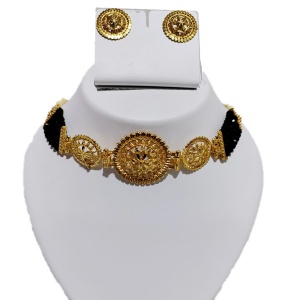 Black Beads Golden Choker Set with Earring